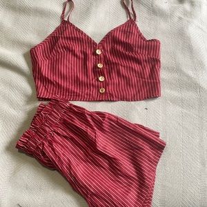 Red and white pinstripe two piece set